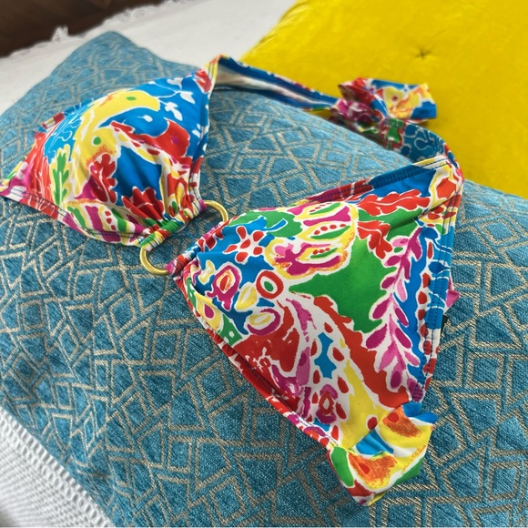 Ralph Lauren Bikini Swimsuit Halter Top Gold Loop Paisley bright color - Picture 5 of 9